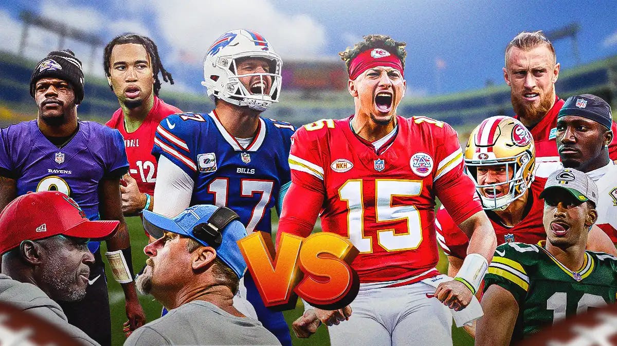 Chiefs' Patrick Mahomes vs. Bills' Josh Allen headlines NFL Divisional Round picks, predictions, odds with a collage of others in background