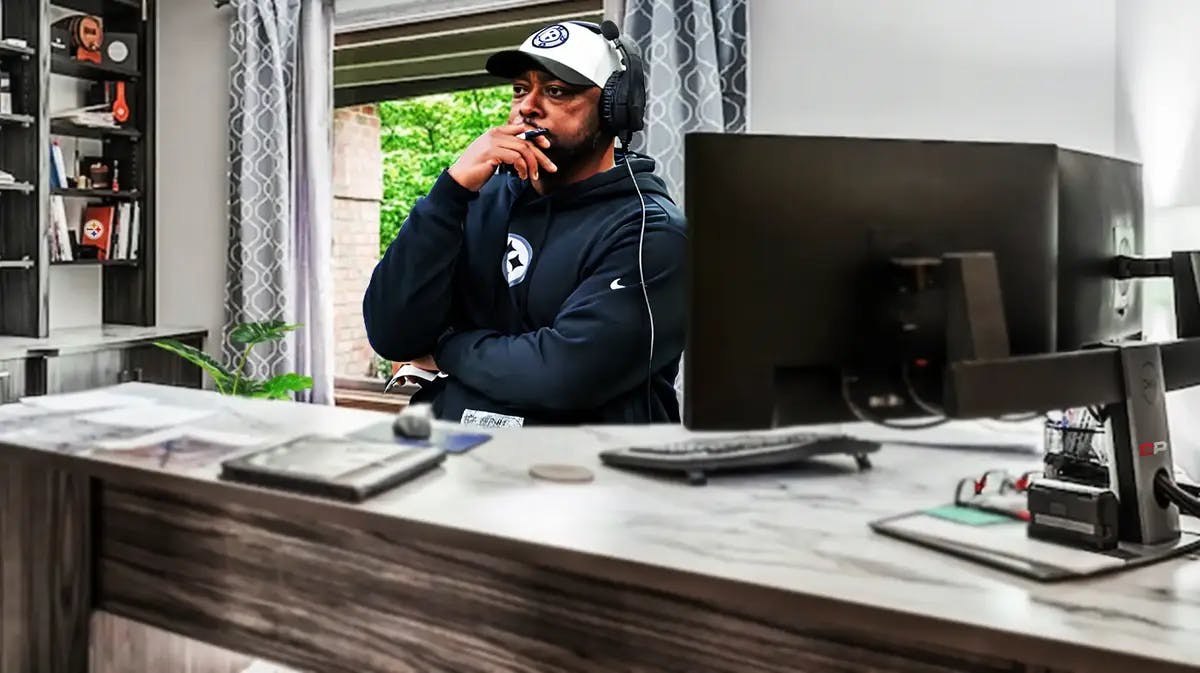 Steelers coach Mike Tomlin sitting in the office