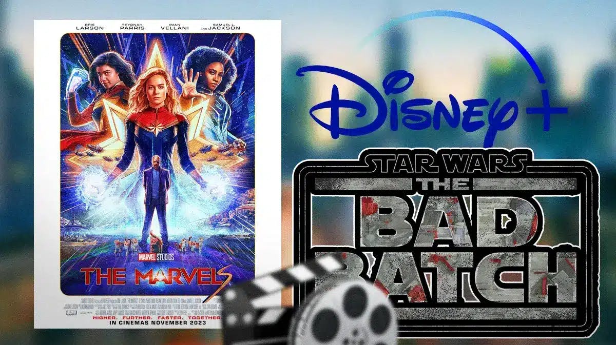 Disney+ logo with The Marvels and Star Wars: The Bad Batch logo.
