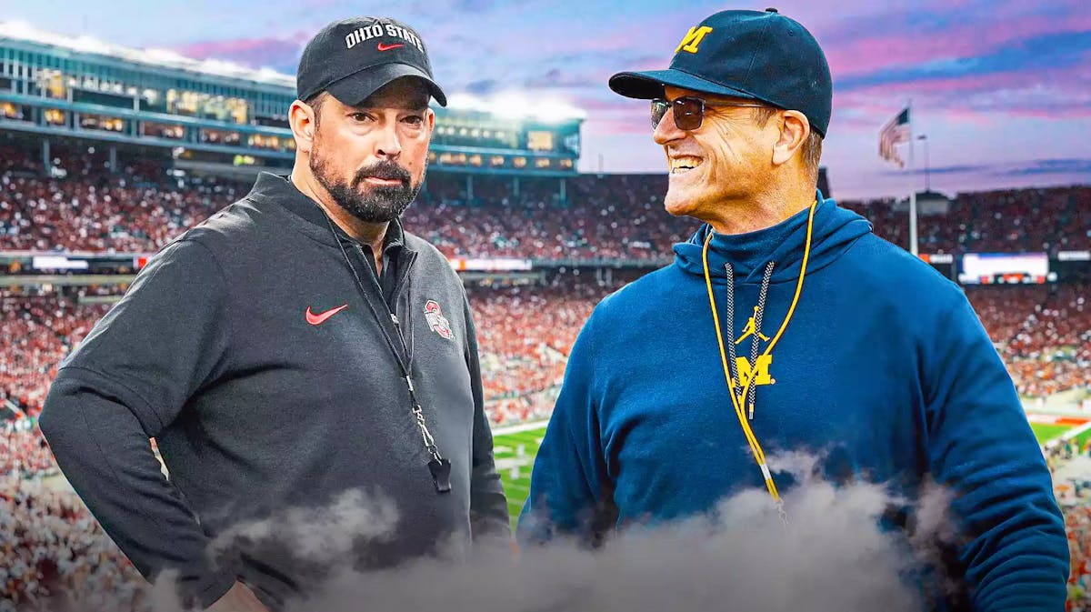 Ohio State football, Buckeyes, Michigan football, Wolverines, Ohio State walk-on tryout, Jim Harbaugh happy, Ryan Day upset with Ohio State football stadium in the background