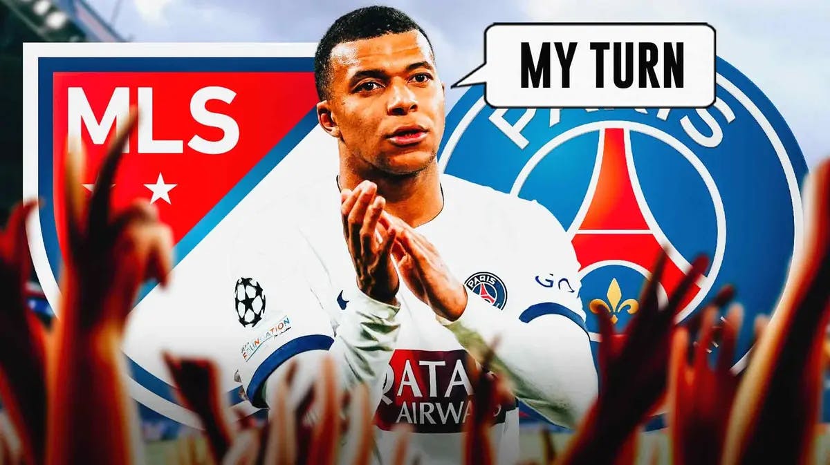 Kylian Mbappe saying: ‘My turn’ in front of the PSG, MLS logos