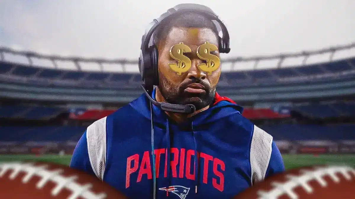 Patriots head coach Jerod Mayo with dollar signs in his eyes