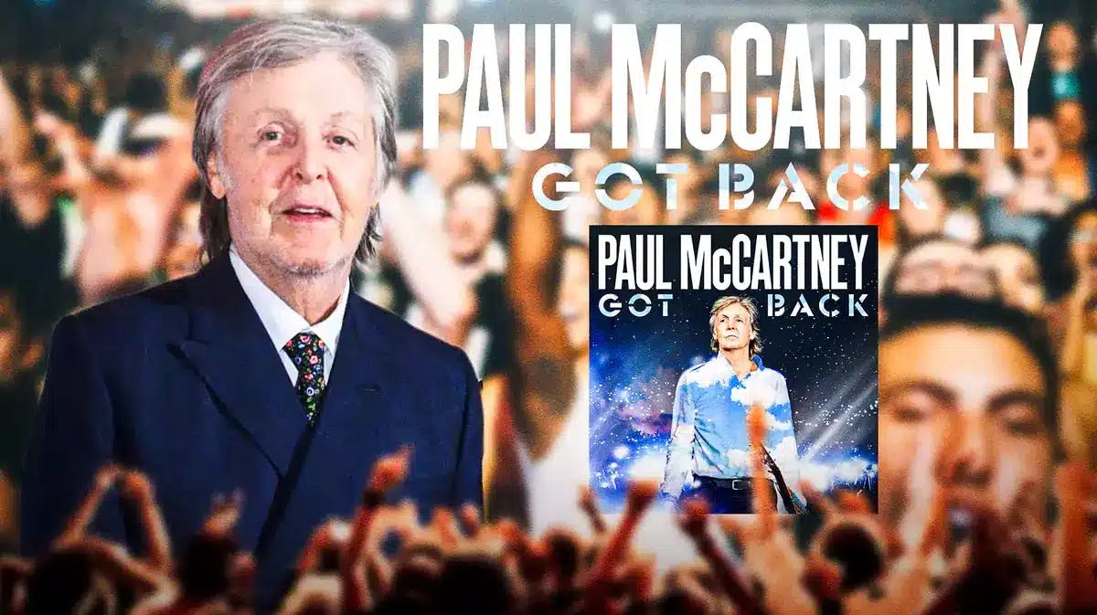 Paul McCartney, Got Back tour logo, and crowd background.