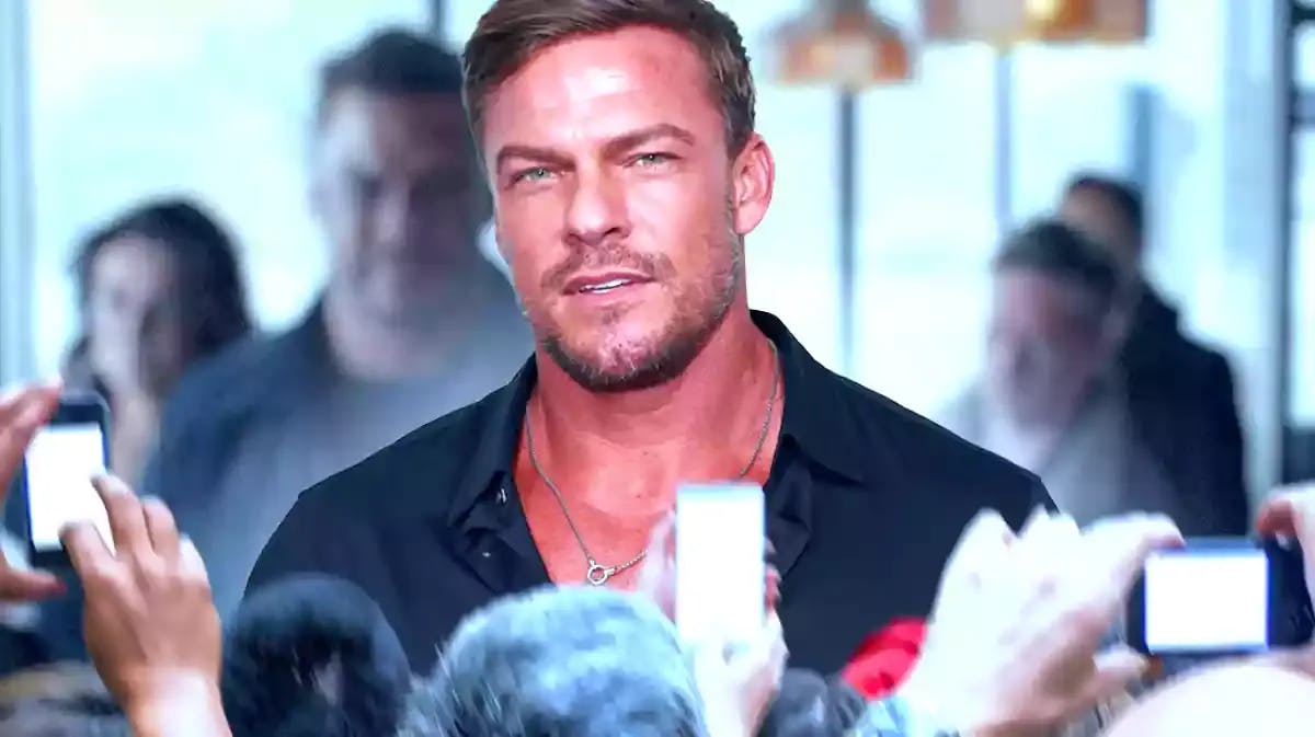 Alan Ritchson and a scene from Reacher.