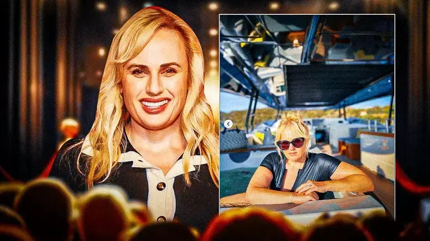 Image of Rebel Wilson alongside the picture she posted to Instagram of her on a boat