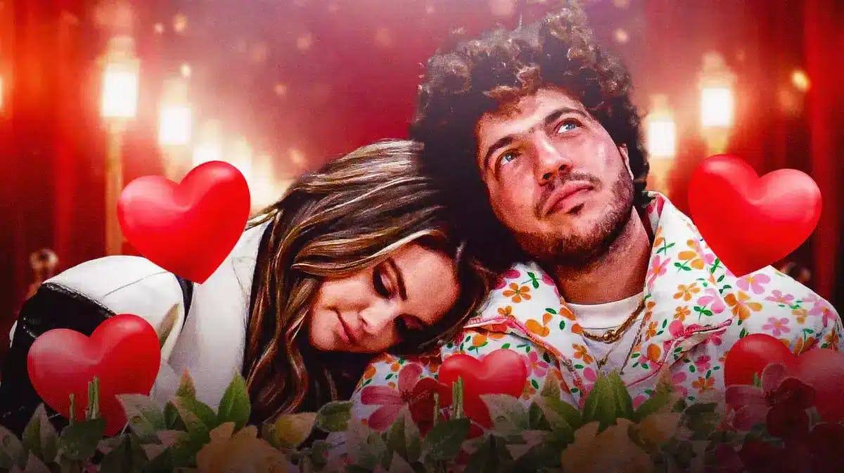 Selena Gomez and Benny Blanco with hearts and flowers