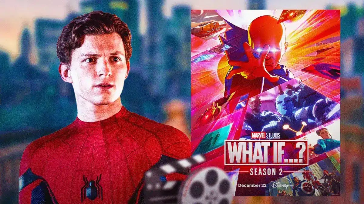 Tom Holland's MCU Spider-Man next to What If? Season 2 poster.