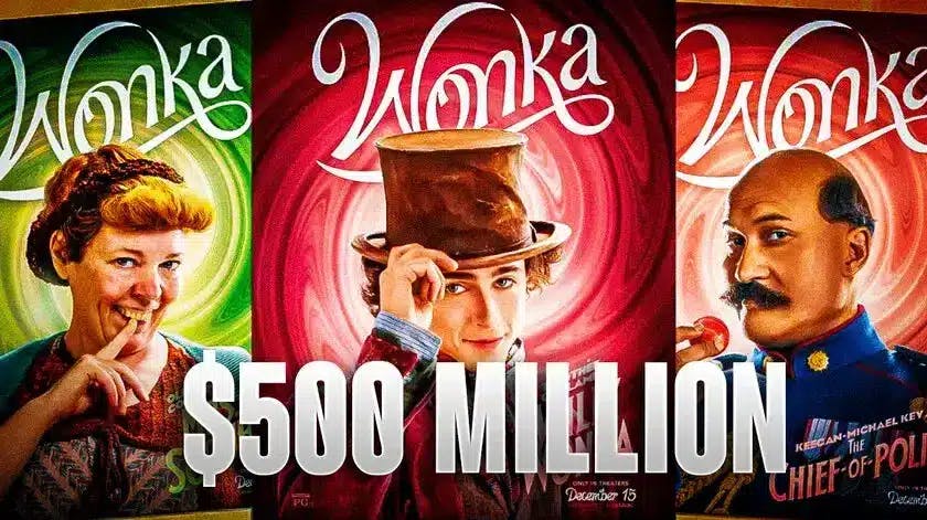 Wonka images with a $500 million sign in front.