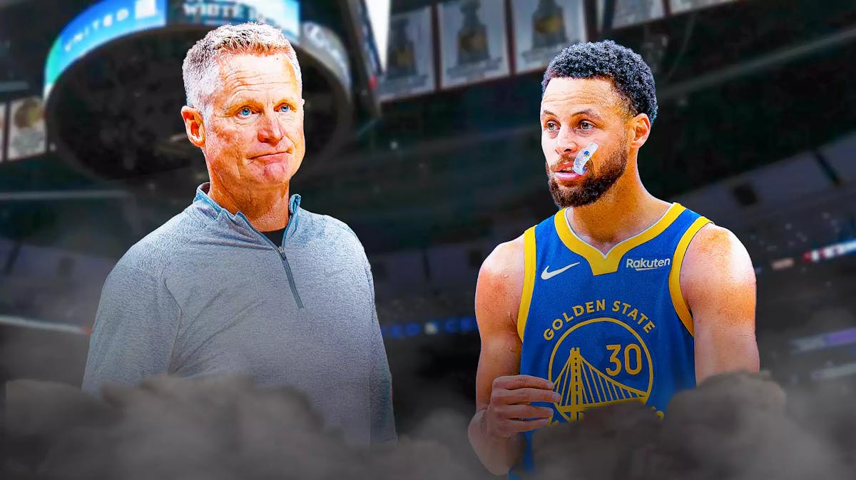 Bulls, Warriors, Steve Kerr, 1995 Bulls, 2015 Warriors, Steve Kerr and Steph Curry with Bulls arena in the background