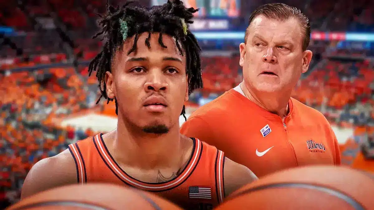 Illinois basketball coach Brad Underwood looking at Terrence Shannon Jr.