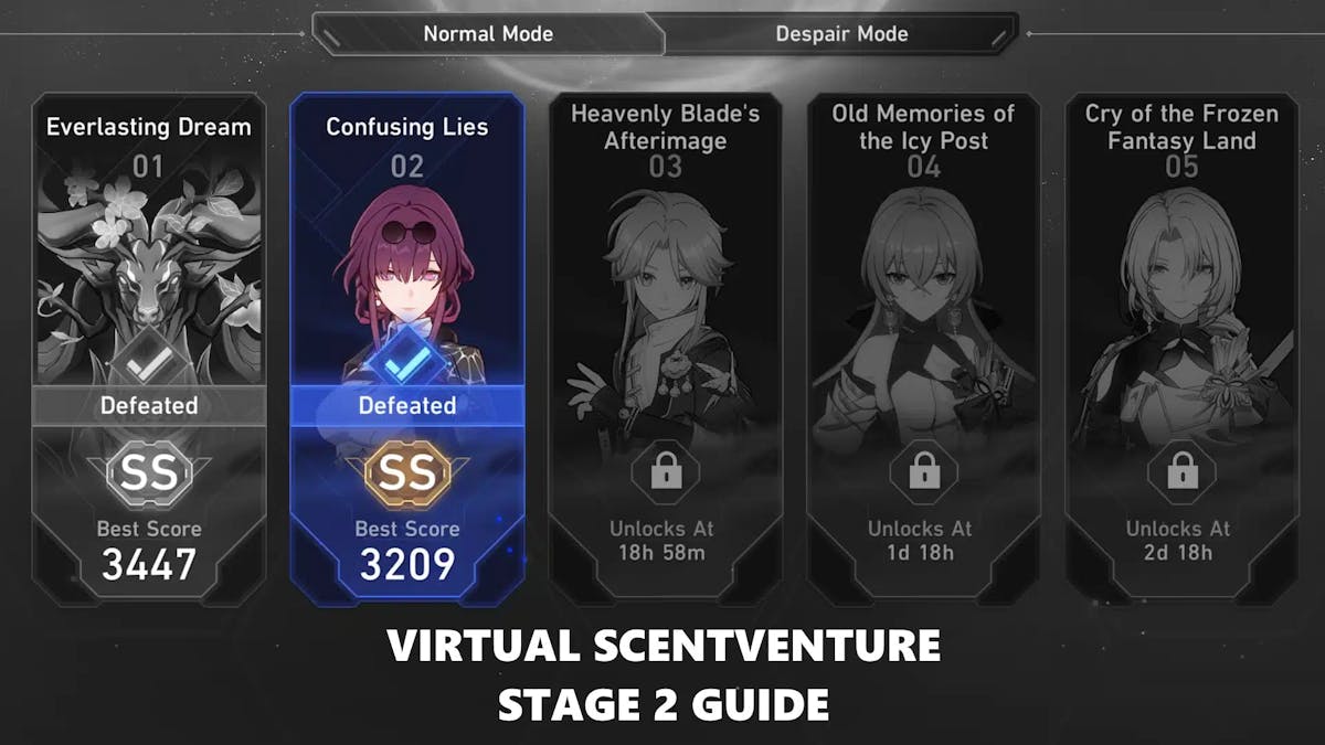 virtual scentventure stage 2, virtual scentventure guide, virtual scentventure, honkai star rail event, honkai star rail, a screenshot of the virtual scentventure highlighting stage 2 with the words virtual scentventure stage 2 guide under it