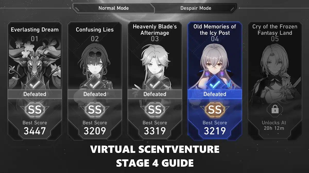 virtual scentventure stage 4, virtual scentventure guide, virtual scentventure, honkai star rail event, honkai star rail, a screenshot of the virtual scentventure highlighting stage 4 with the words virtual scentventure stage 4 guide under it