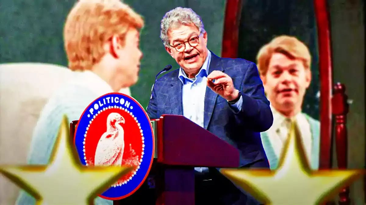 Al Franken from his time in the Senate, as well as a pic of him playing Stuart Smalley on SNL