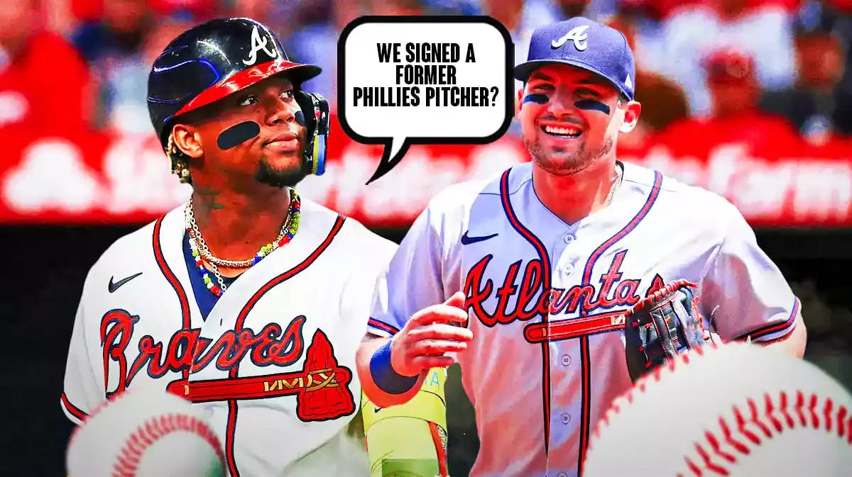Braves' Ronald Acuna Jr. saying the following: We signed a former Phillies pitcher? Have him asking Braves' Austin Riley.