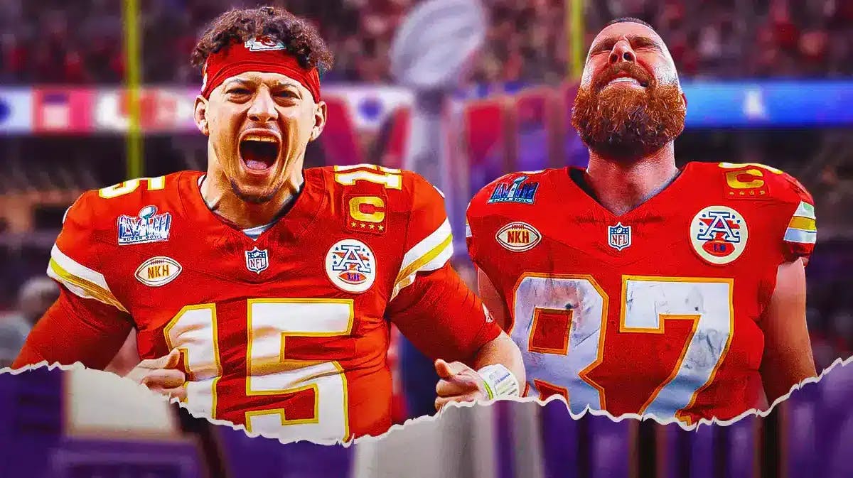 Chiefs Patrick Mahomes and Travis Kelce celebrate