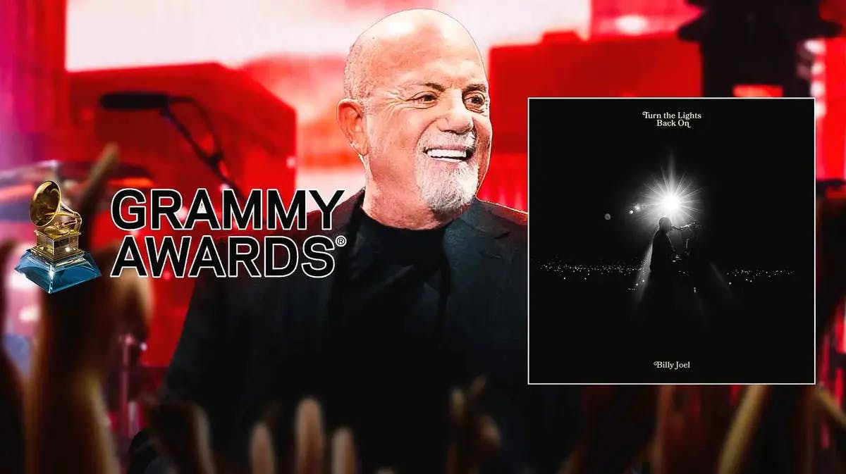 Billy Joel and Turn the Lights Back On single cover and Grammys logo.
