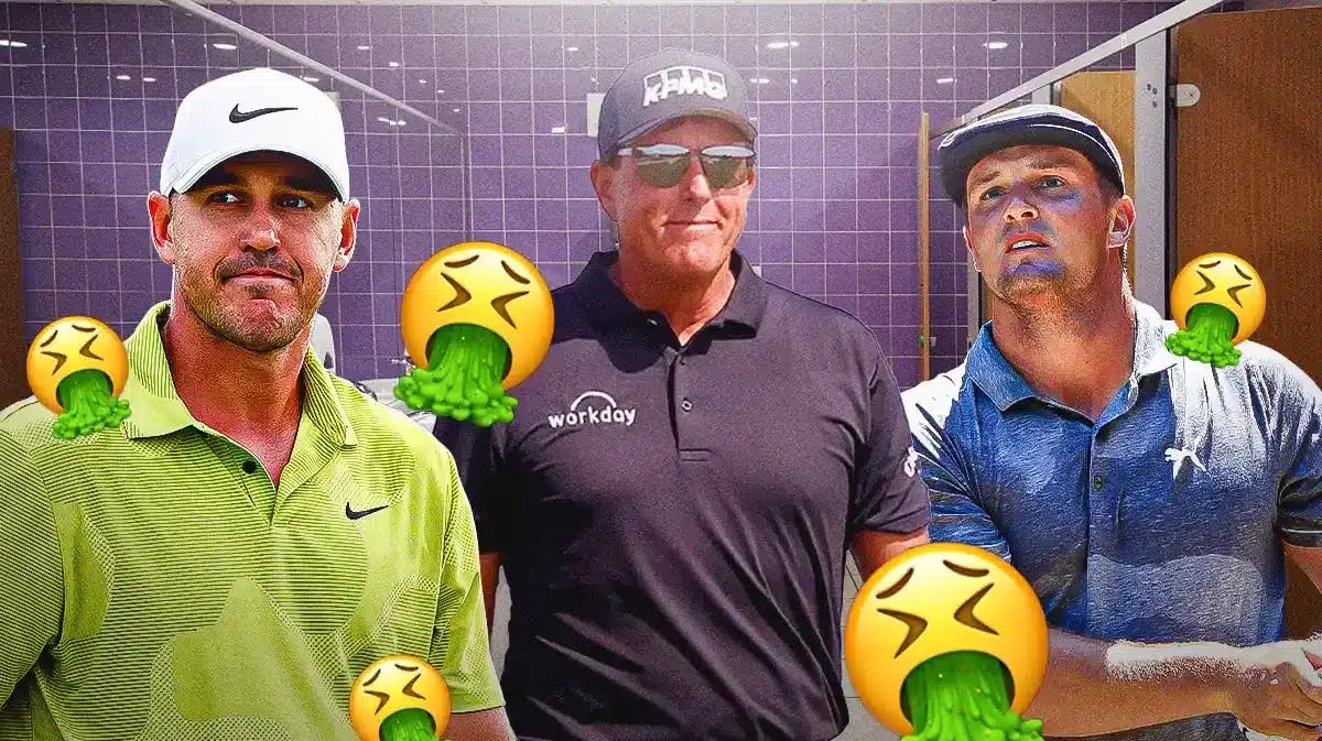 LIV Golf players in a bathroom.
