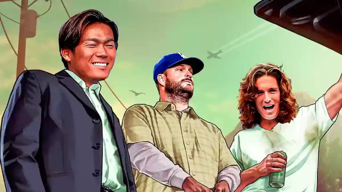 Yoshinobu Yamamoto, Ryan Brasier, and Tyler Glasnow of the Dodgers as these GTA 5 guys