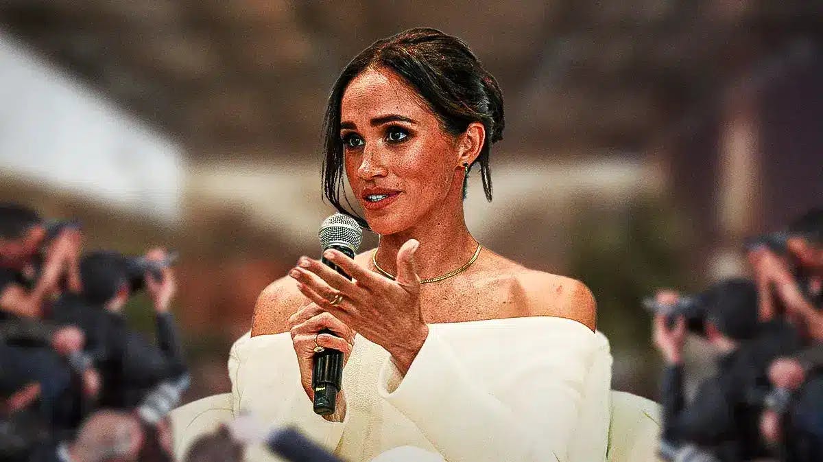 Meghan Markle with a microphone.