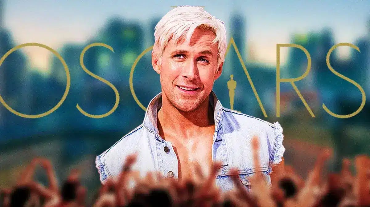 Ryan Gosling as Ken and Oscars logo.