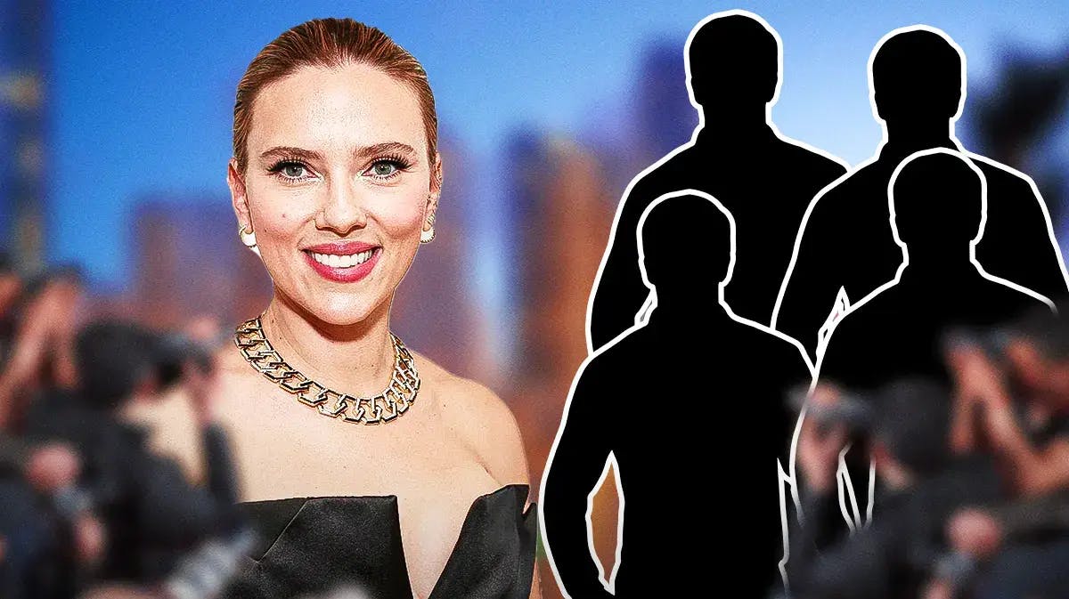 Scarlett Johansson next to four silhouettes