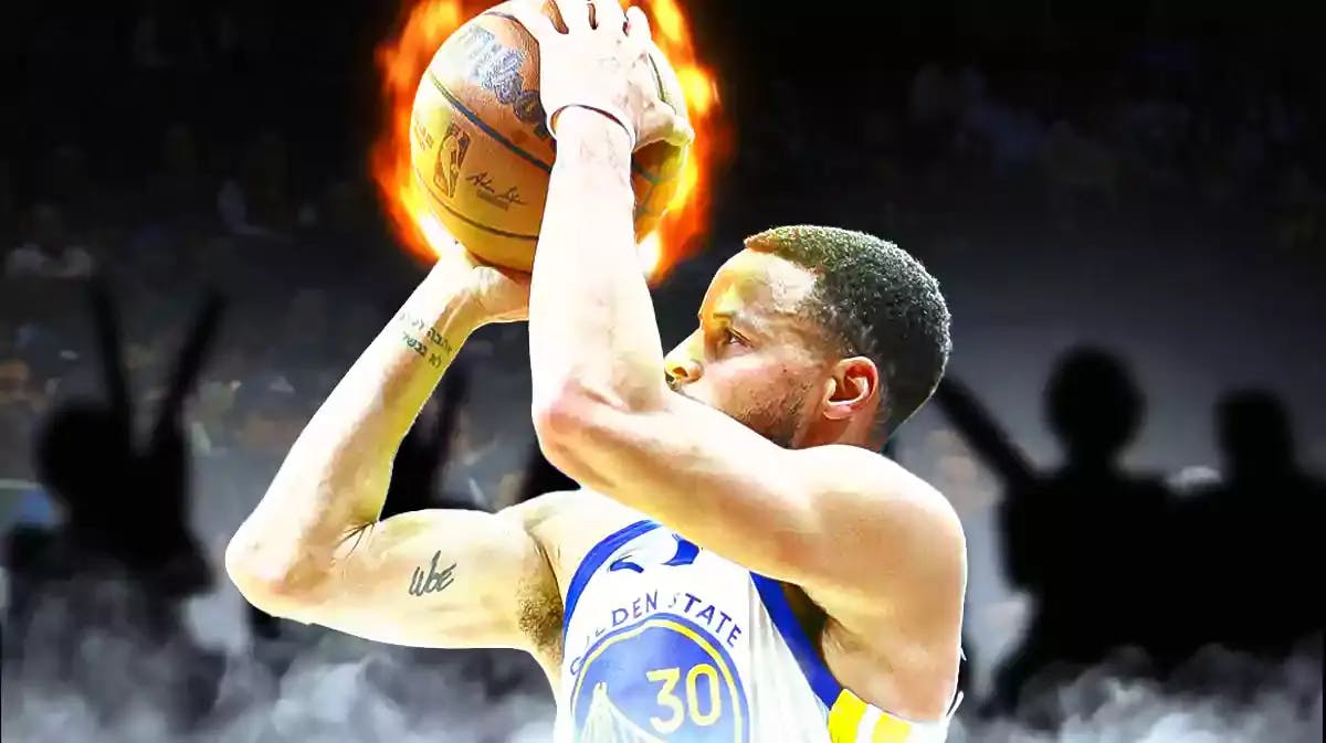Warriors' Stephen Curry shooting a flaming basketball