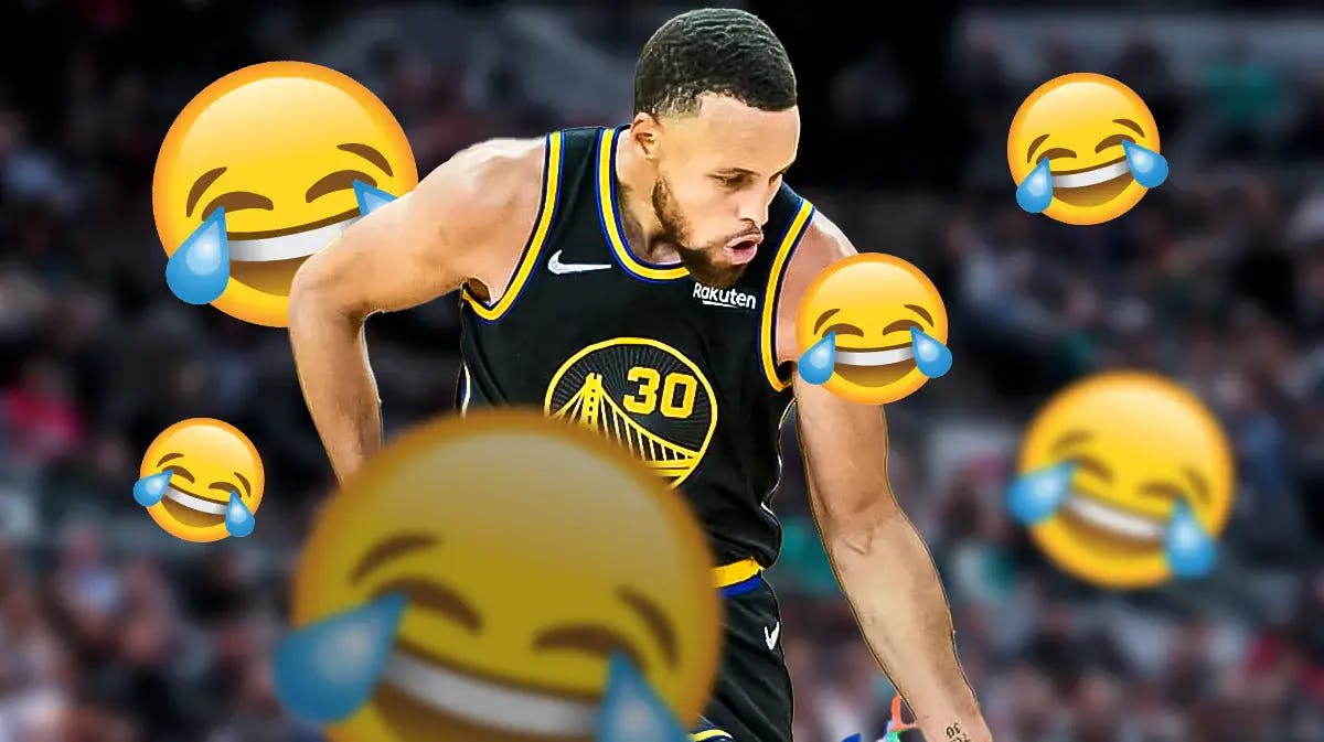 Warriors' Stephen Curry doing the shimmy with several laughing emojis in the background