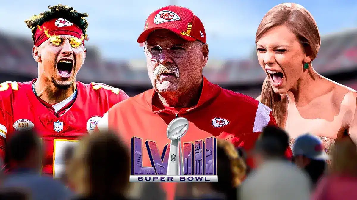 Chiefs Patrick Mahomes with Andy Reid and Taylor Swift amid Super Bowl 58 vs 49ers