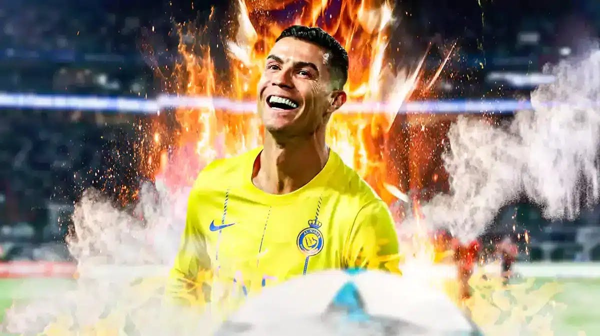 Cristiano Ronaldo celebrating on fire on the pitch Al-Nassr