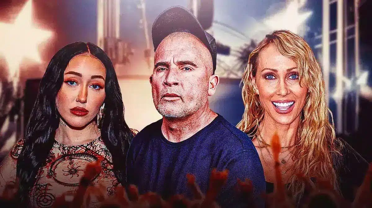 Tish Cyrus and Noah Cyrus on the side and Dominic Purcell in the middle