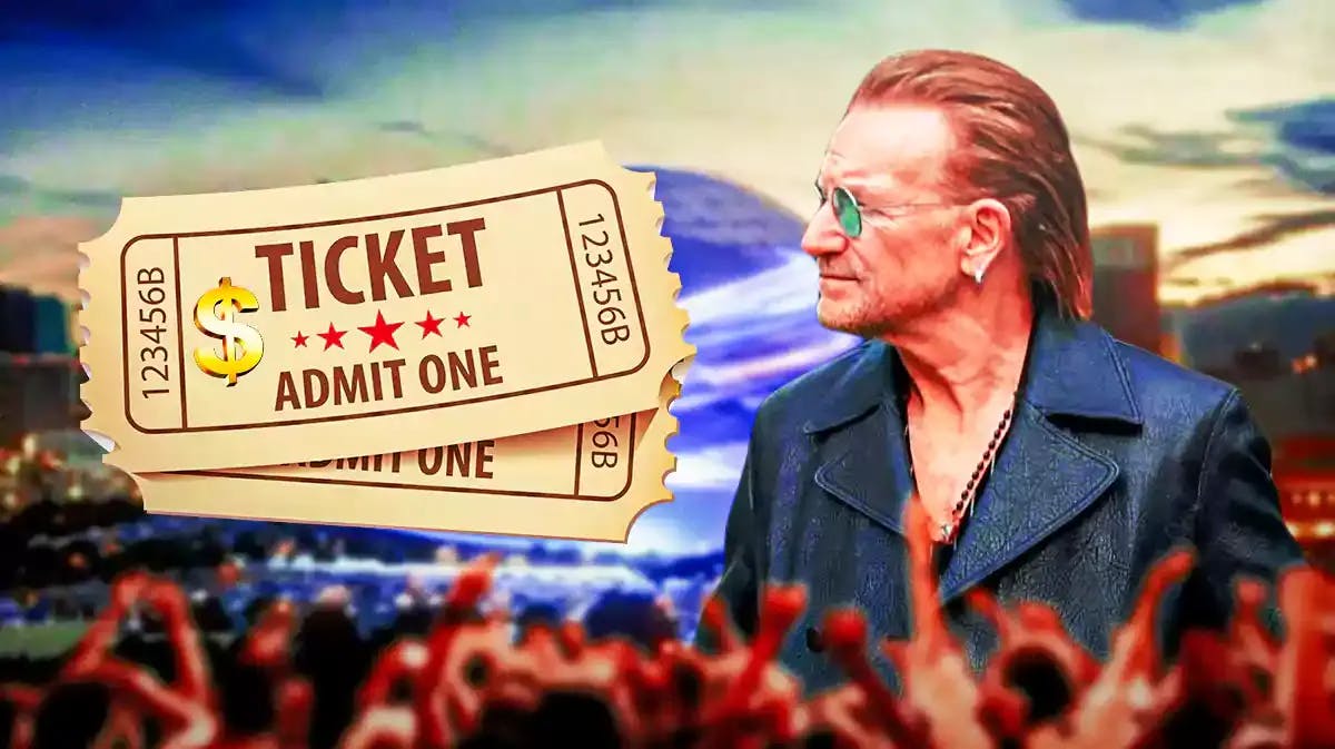 Ticket next to U2 Bono with MSG Sphere background.