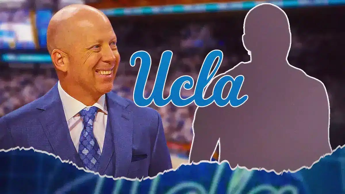 UCLA basketball's Mick Cronin next to a silhouette