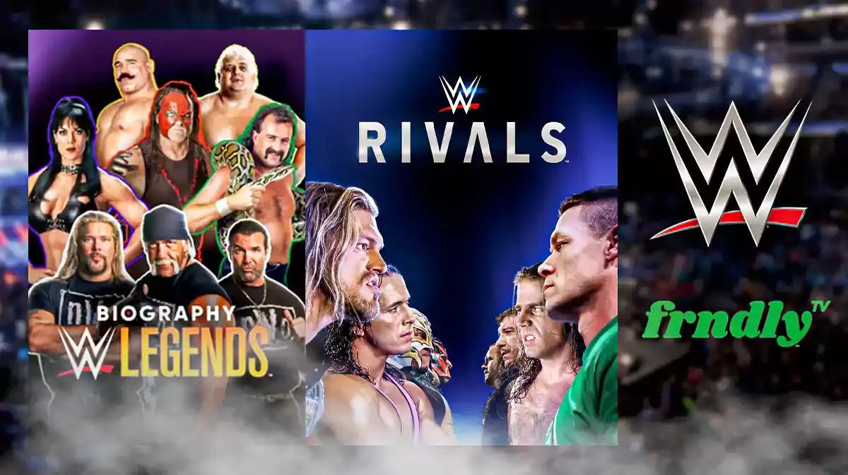 WWE Biography and Rivals poster and WWE and Frndly TV logos.