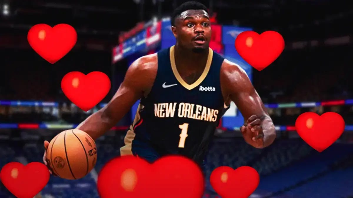 Point Zion Williamson of the Pelicans with heart emojis around him.