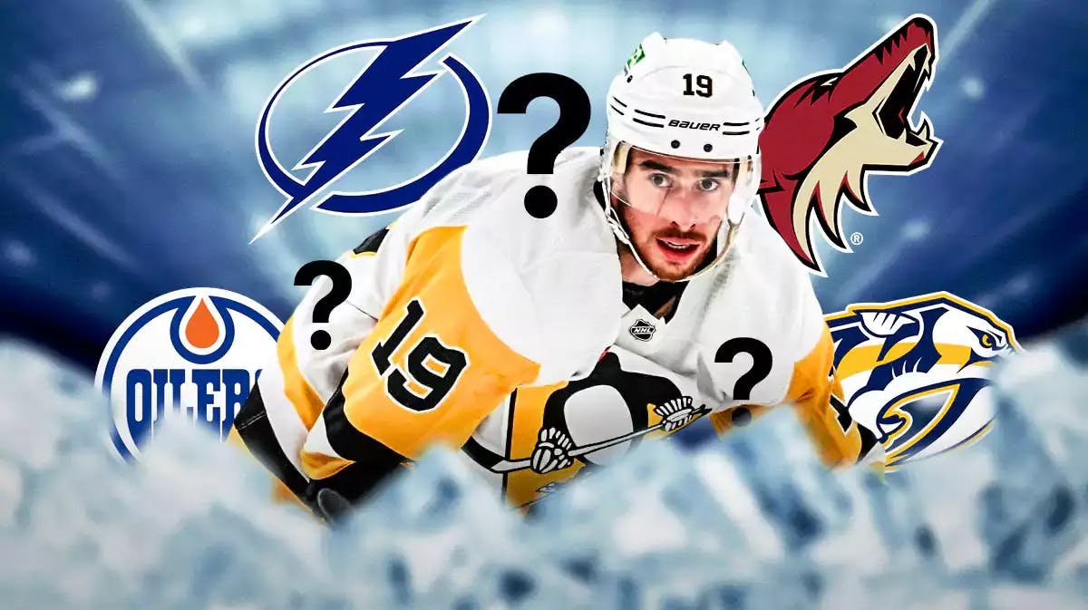 Reilly Smith in middle of image looking stern, hockey rink in background, 3-5 question marks, Tampa Bay Lightning, Arizona Coyotes, Nashville Predators and Edmonton Oilers logos around Smith