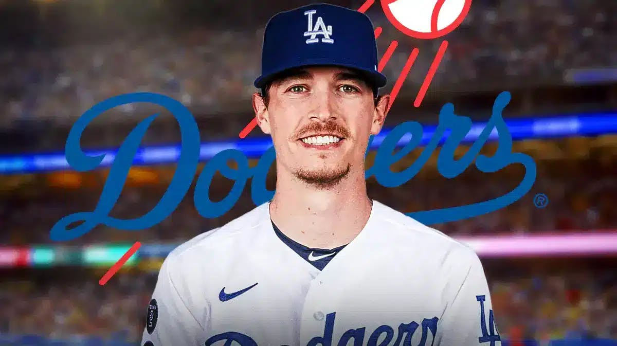 Braves Max Fried wearing a Dodgers jersey in front of Dodgers Stadium