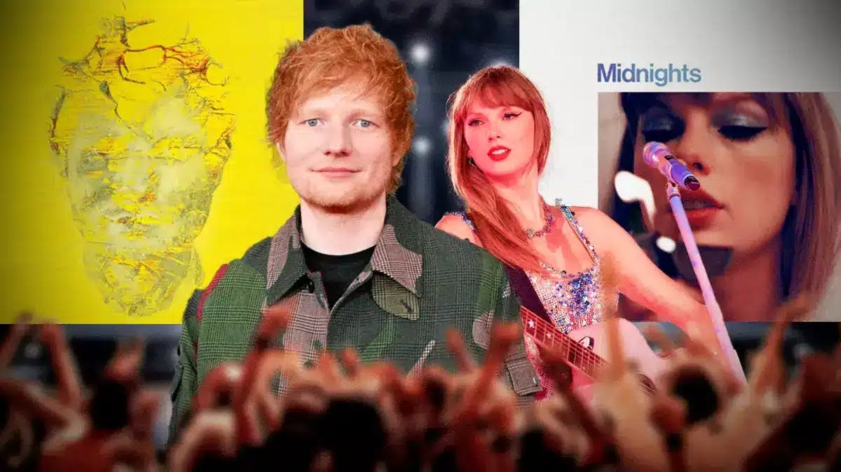 Ed Sheeran and Subtract album cover with Taylor Swift and Grammy winning Midnights.