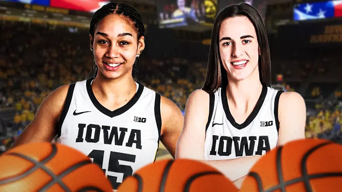 Iowa women’s basketball players Hannah Stuelke and Caitlin Clark