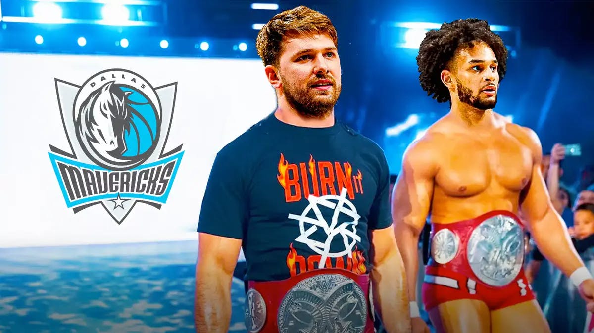 Luka Doncic and Dereck Lively II of the mavericks as wrestlers making an entrance