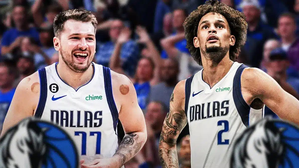 Mavericks' Luka Doncic on the left, Dereck Lively on the right.