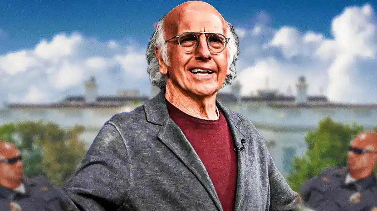 Larry David, with White House imagery in the background