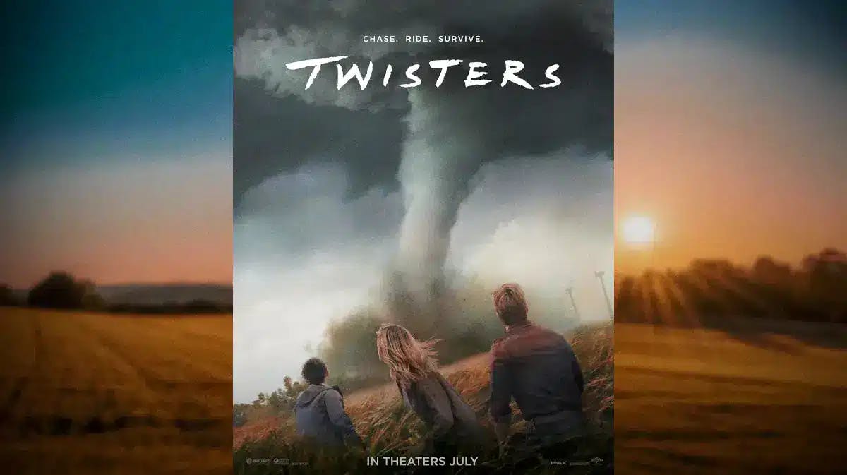 Twisters poster with farm background.