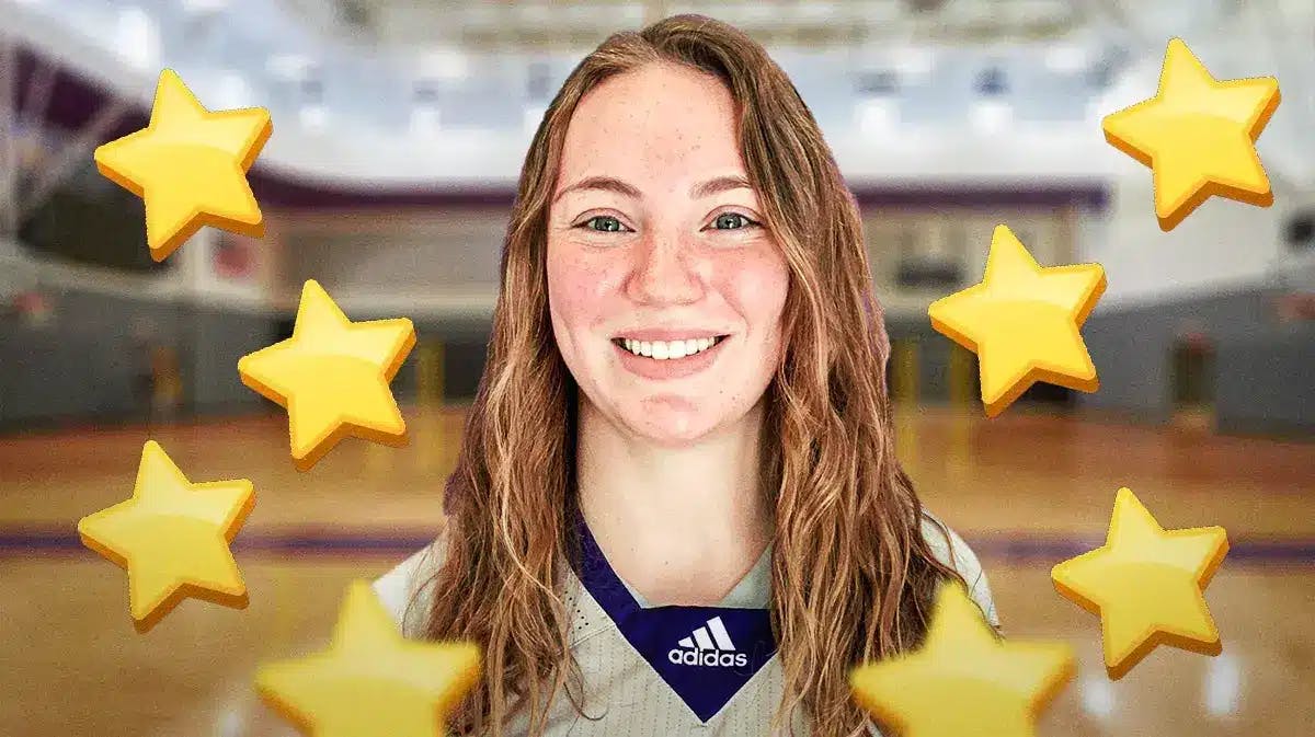 University of Health Sciences and Pharmacy in St. Louis women’s basketball player Grace Beyer, with stars around her