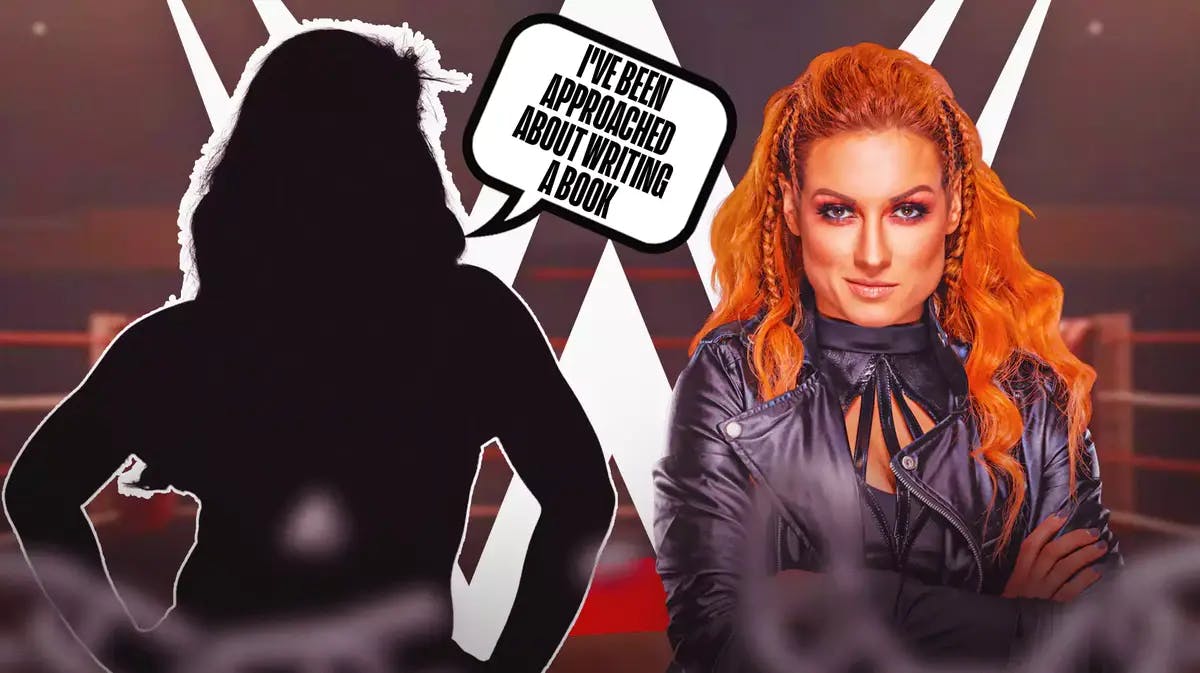 The blacked-out silhouette of Natalya with a text bubble reading “I've been approached about writing a book” next to Becky Lynch with the WWE logo as the background.
