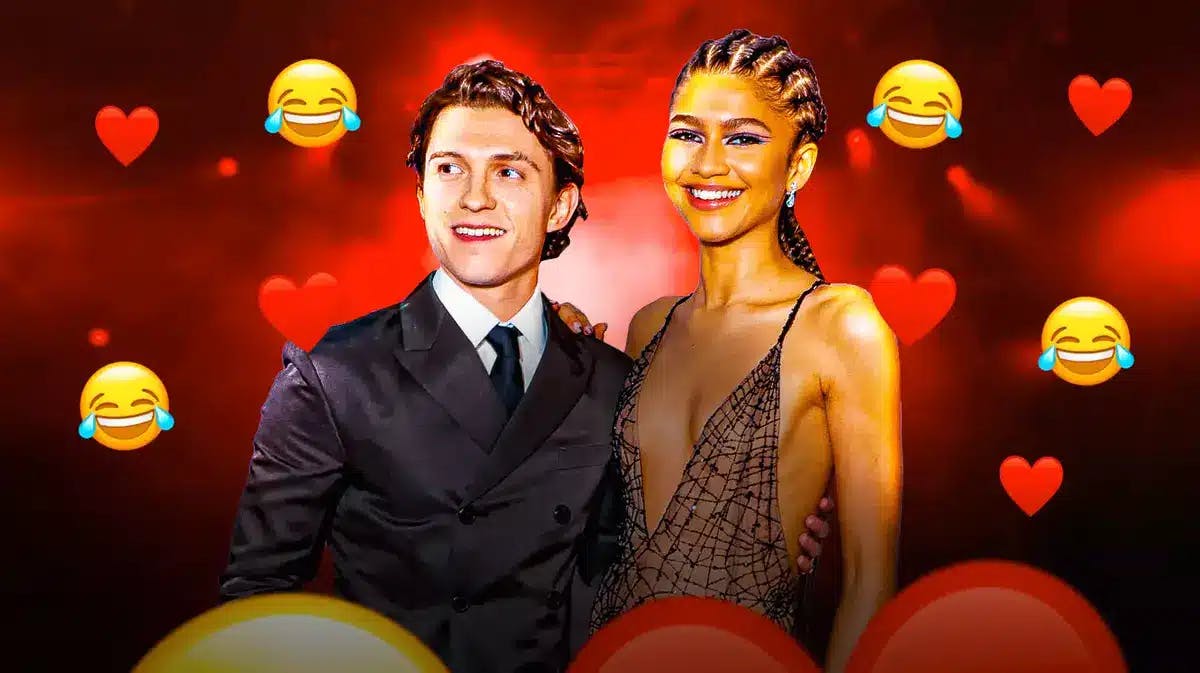 Zendaya and Tom Holland with laughing emojis and hearts
