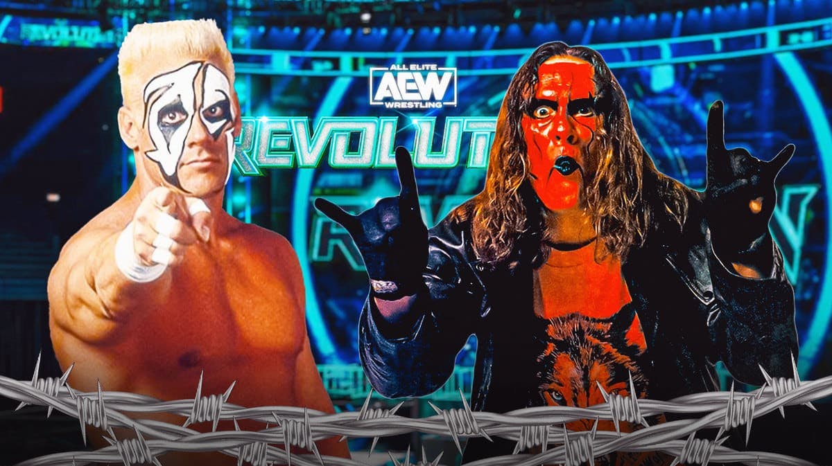 Surfer Sting, Wolfpack Sting, and AEW Sting with the AEW Revolution logo as the background.