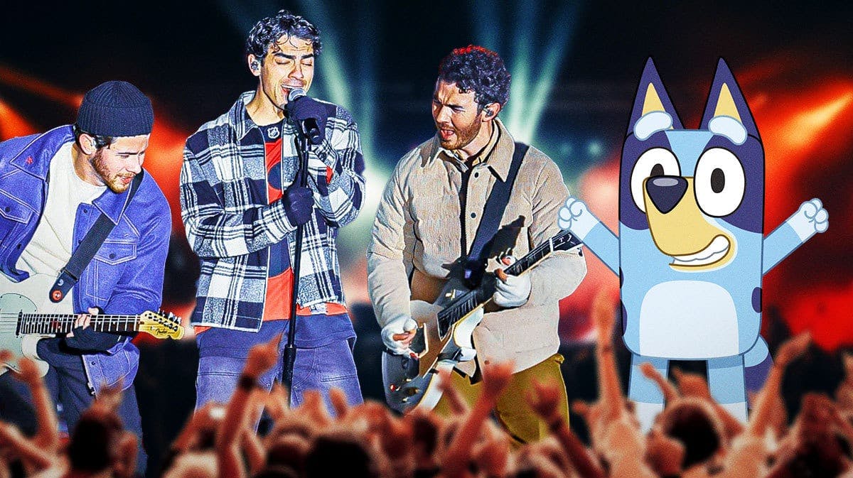The Jonas Brothers performing alongside Bluey