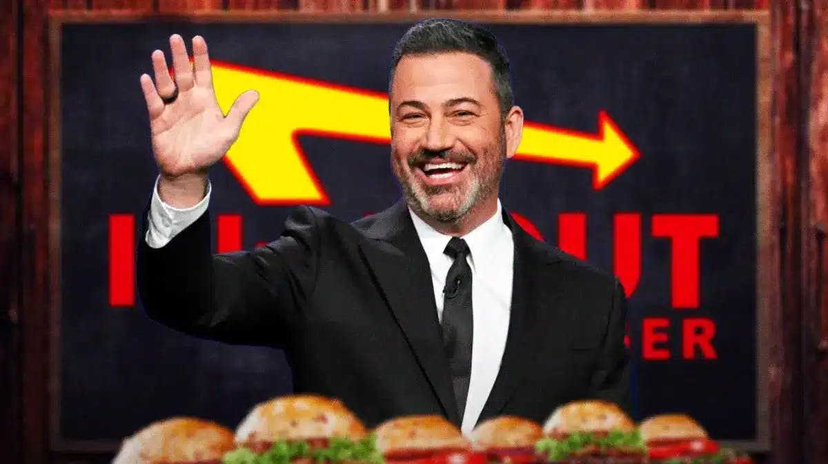 Jimmy Kimmel with an In-N-Out Burger logo.