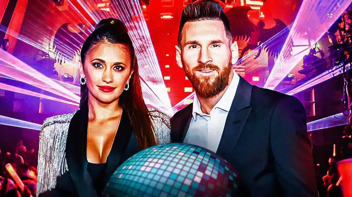 Lionel Messi and Antonela Roccuzzo together at a party