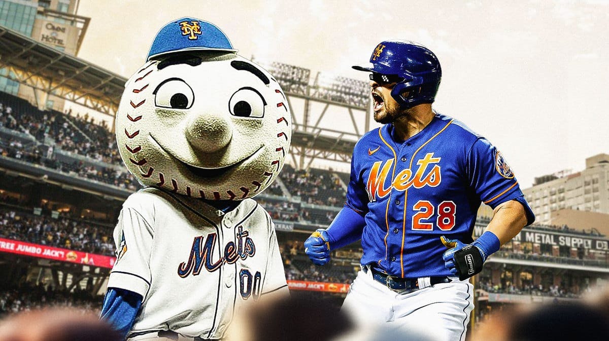 Mets mascot (Mr Met) with JD Davis (Mets) with deal with it shades